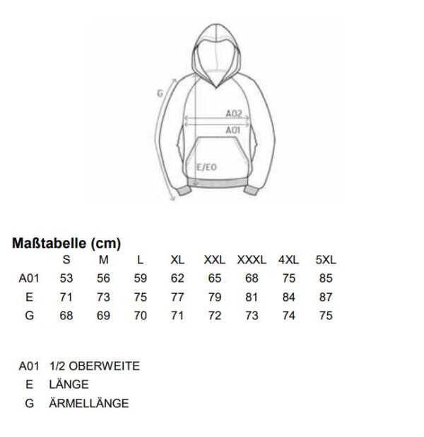 Hoody Masstabelle